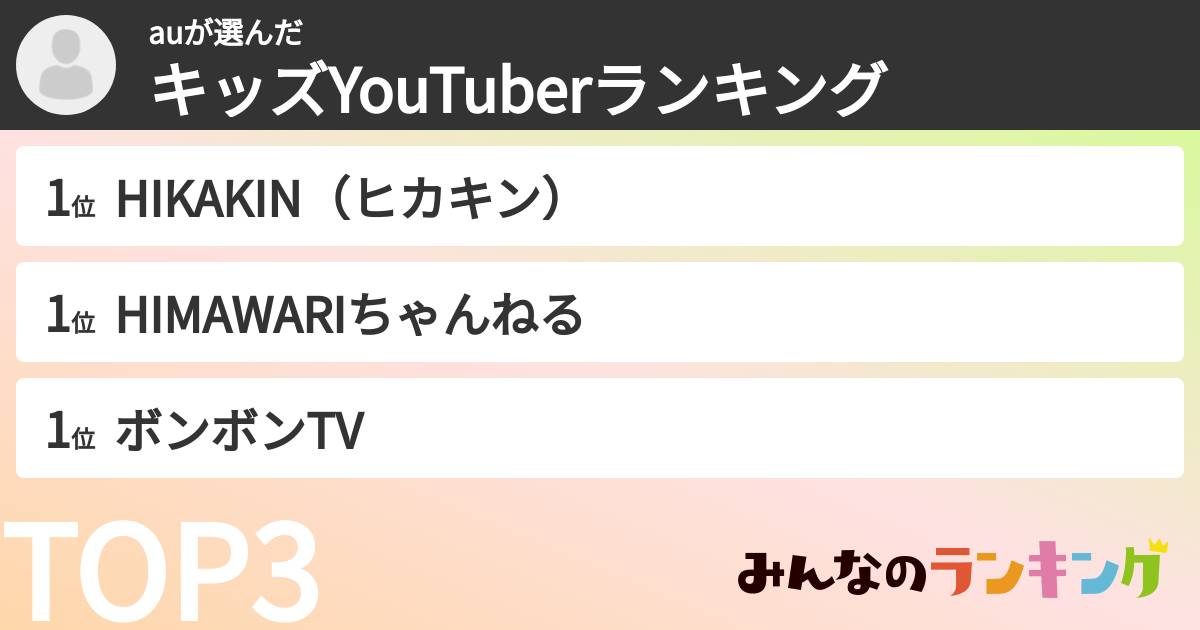 auさんの「キッズYouTuberランキング」