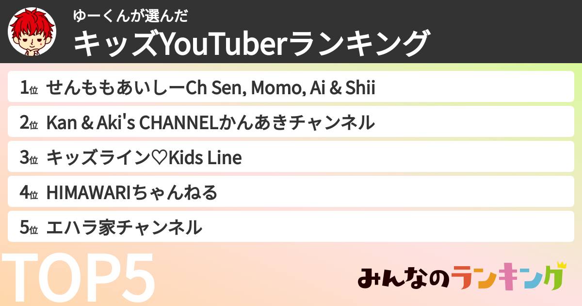 ゆーくんさんの「キッズYouTuberランキング」