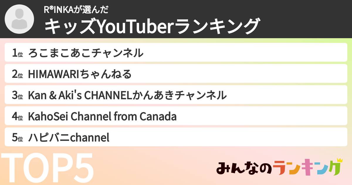 R®ÌNKAさんの「キッズYouTuberランキング」