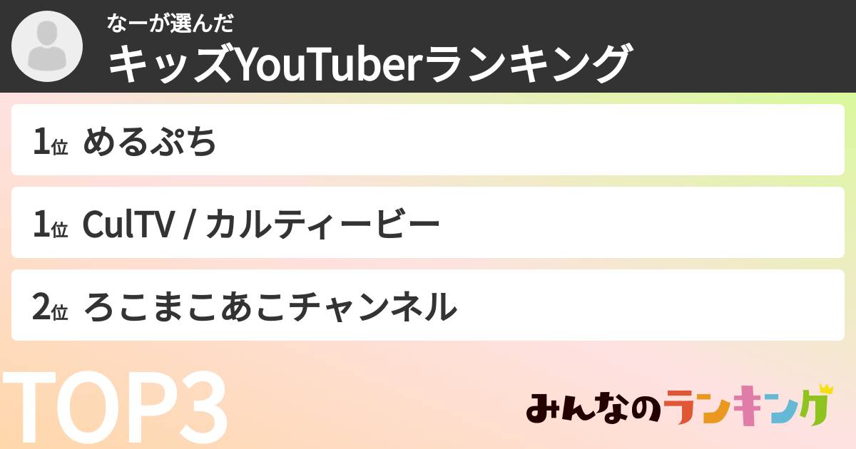 なーさんの「キッズYouTuberランキング」