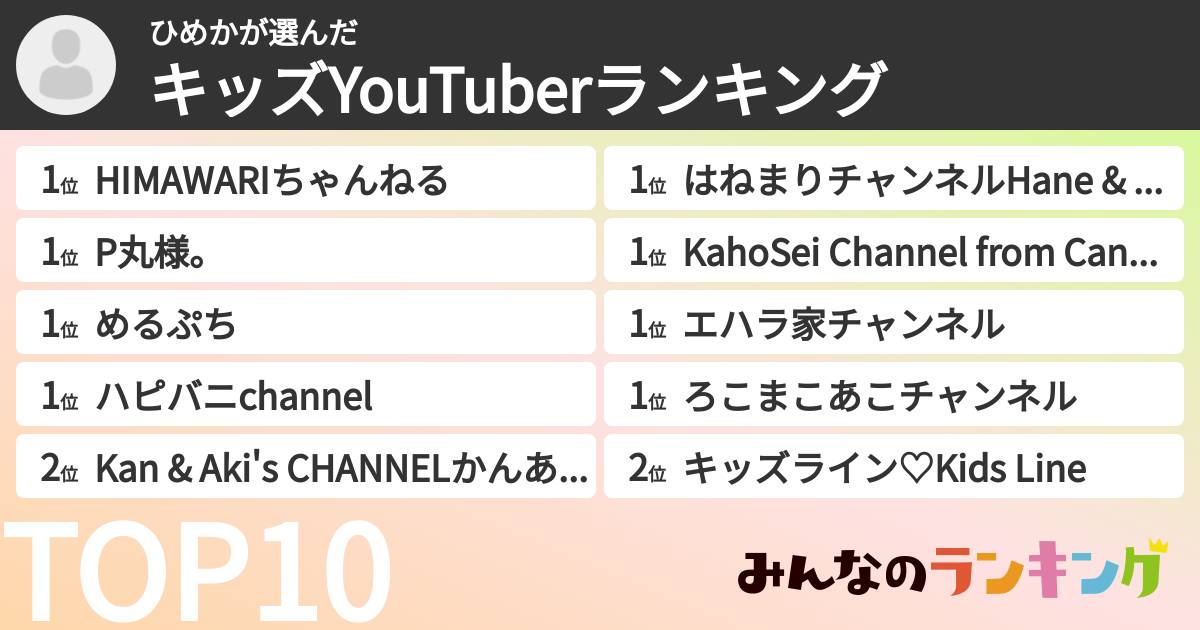 ひめかさんの「キッズYouTuberランキング」