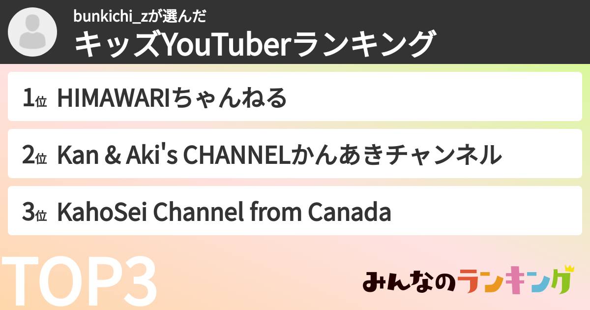 bunkichi_zさんの「キッズYouTuberランキング」