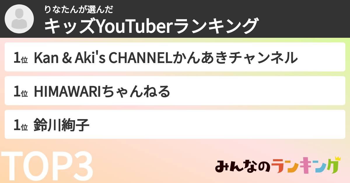 りなたんさんの「キッズYouTuberランキング」