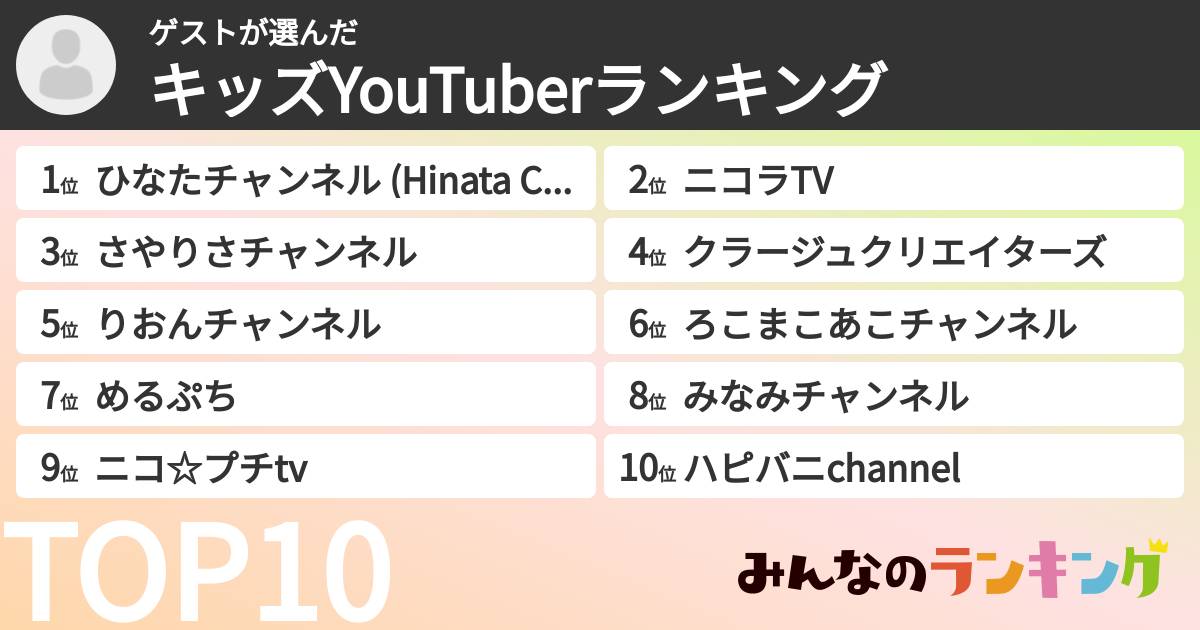 ゲストさんの「キッズYouTuberランキング」