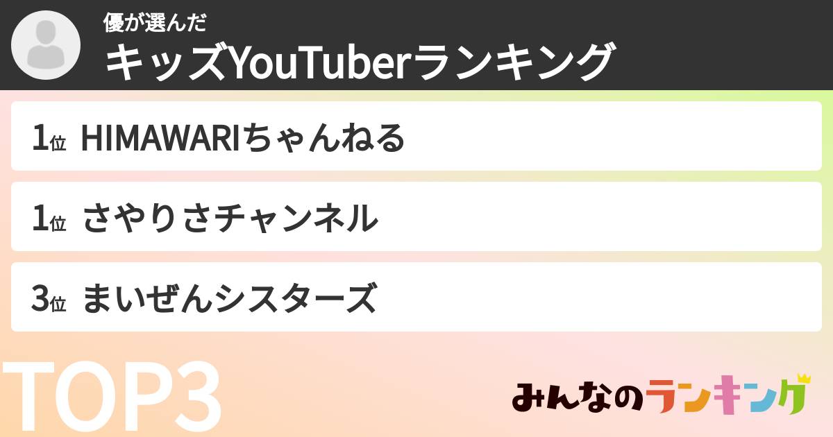 優さんの「キッズYouTuberランキング」