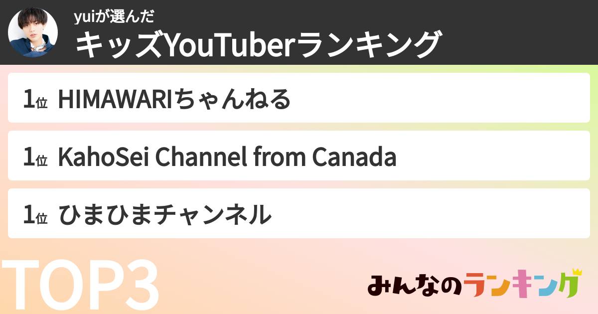 yuiさんの「キッズYouTuberランキング」