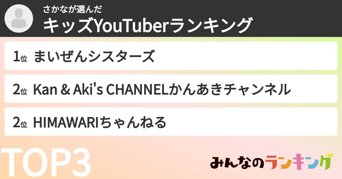 さかなさんの「キッズYouTuberランキング」