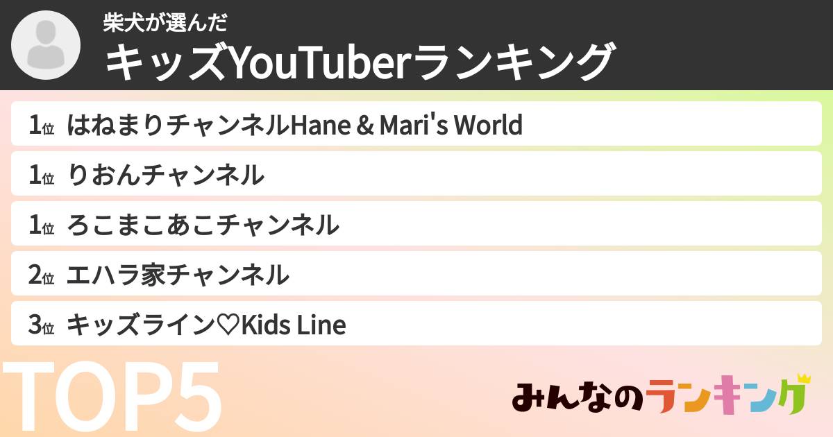 柴犬さんの「キッズYouTuberランキング」