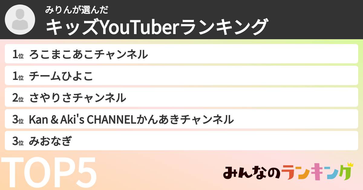 みりんさんの「キッズYouTuberランキング」
