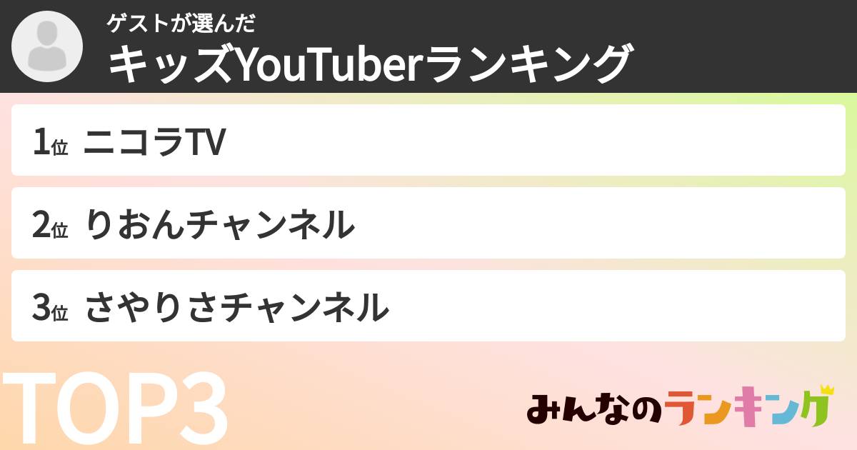 ゲストさんの「キッズYouTuberランキング」