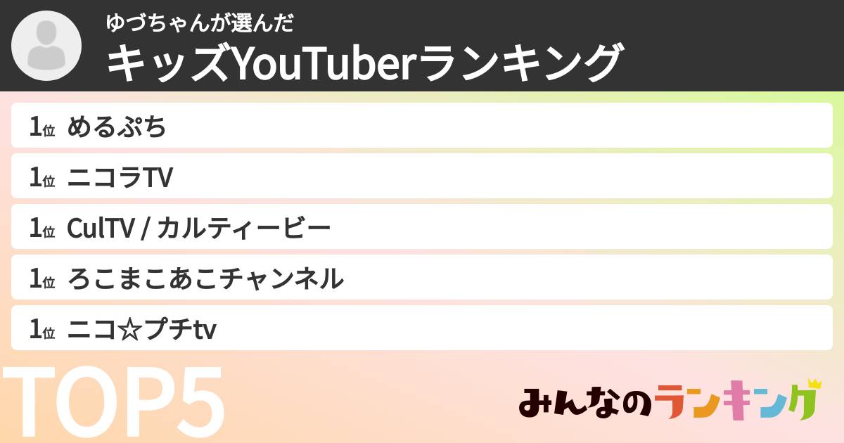 ゆづちゃんさんの「キッズYouTuberランキング」