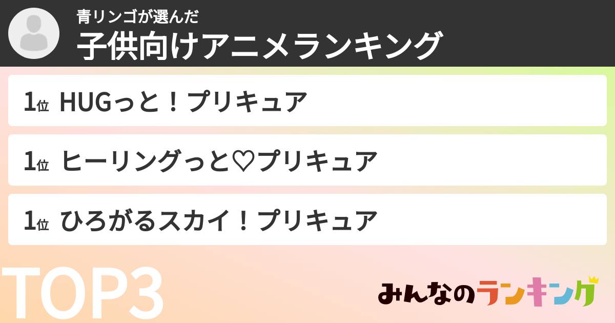 青リンゴさんの「子供向けアニメランキング」