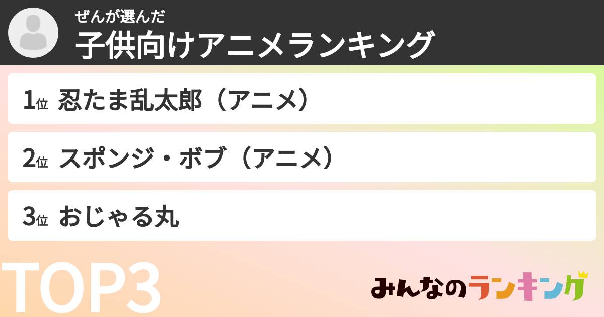 ぜんさんの「子供向けアニメランキング」