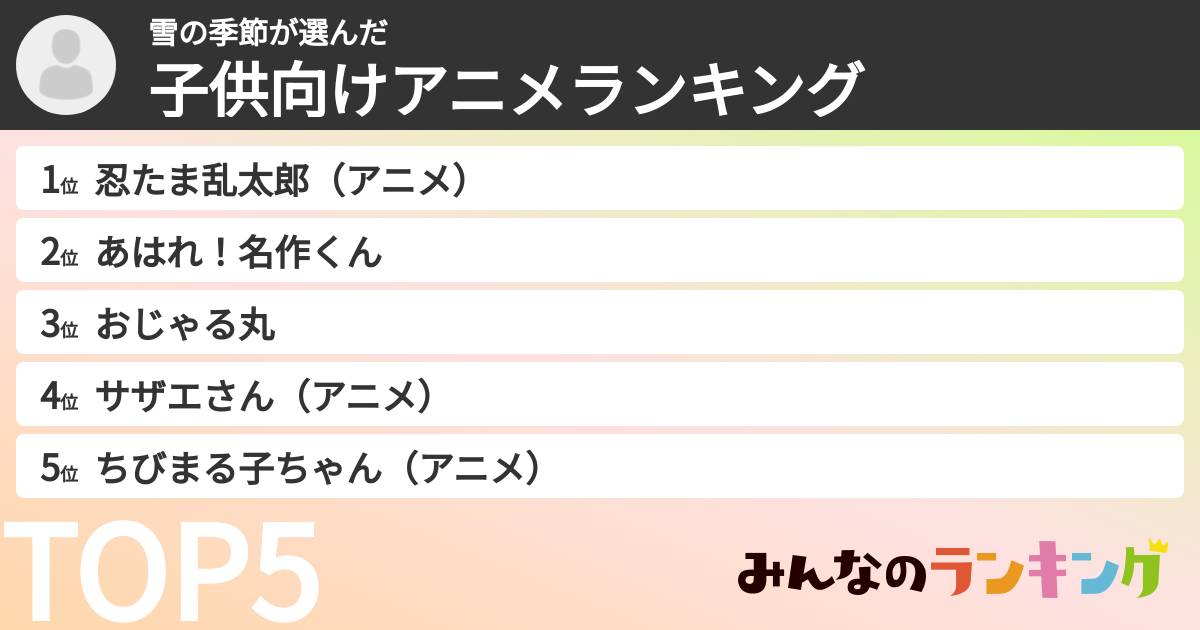 雪の季節さんの「子供向けアニメランキング」