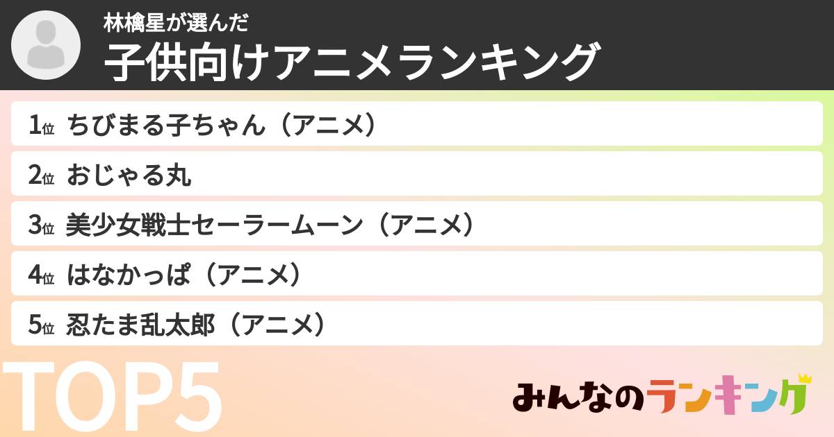 林檎星さんの「子供向けアニメランキング」