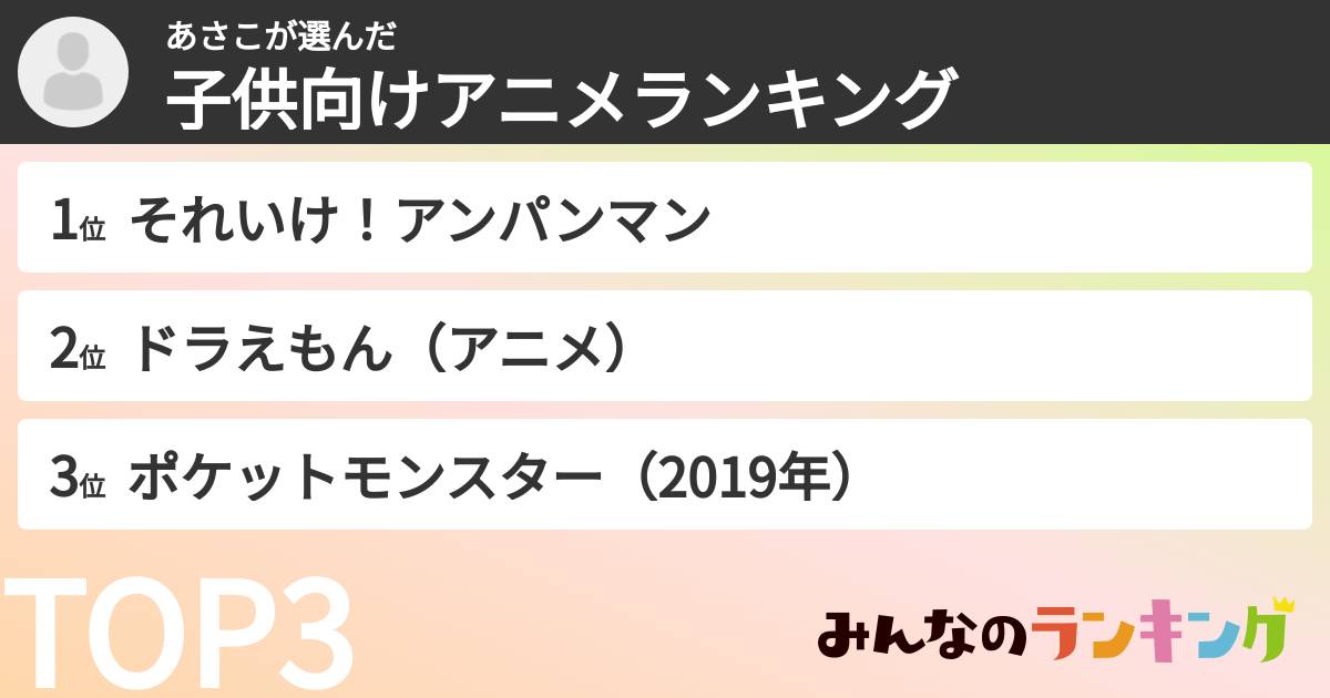 あさこさんの「子供向けアニメランキング」