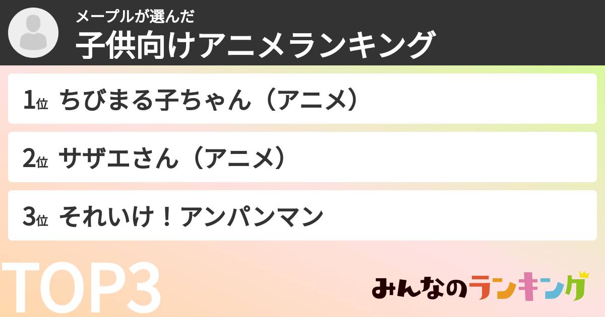 メープルさんの「子供向けアニメランキング」
