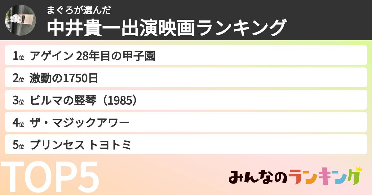 まぐろさんの「中井貴一出演映画ランキング」
