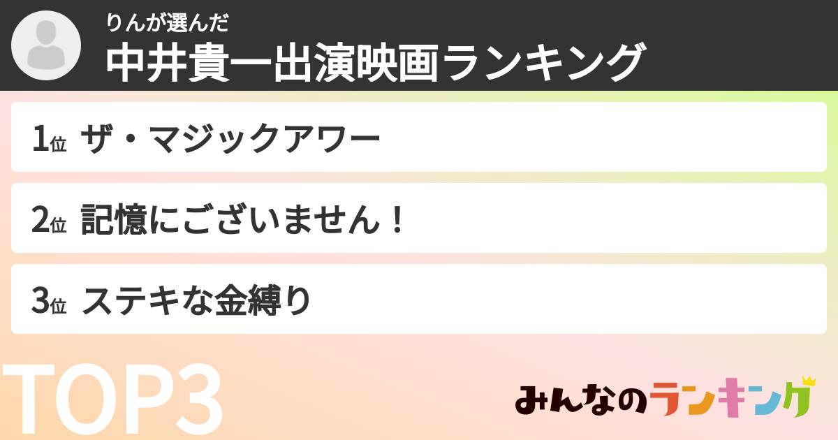 りんさんの「中井貴一出演映画ランキング」