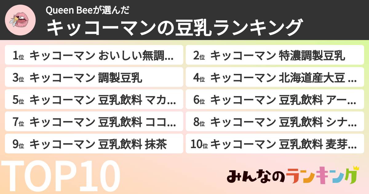 Queen Beeさんの「キッコーマンの豆乳ランキング」