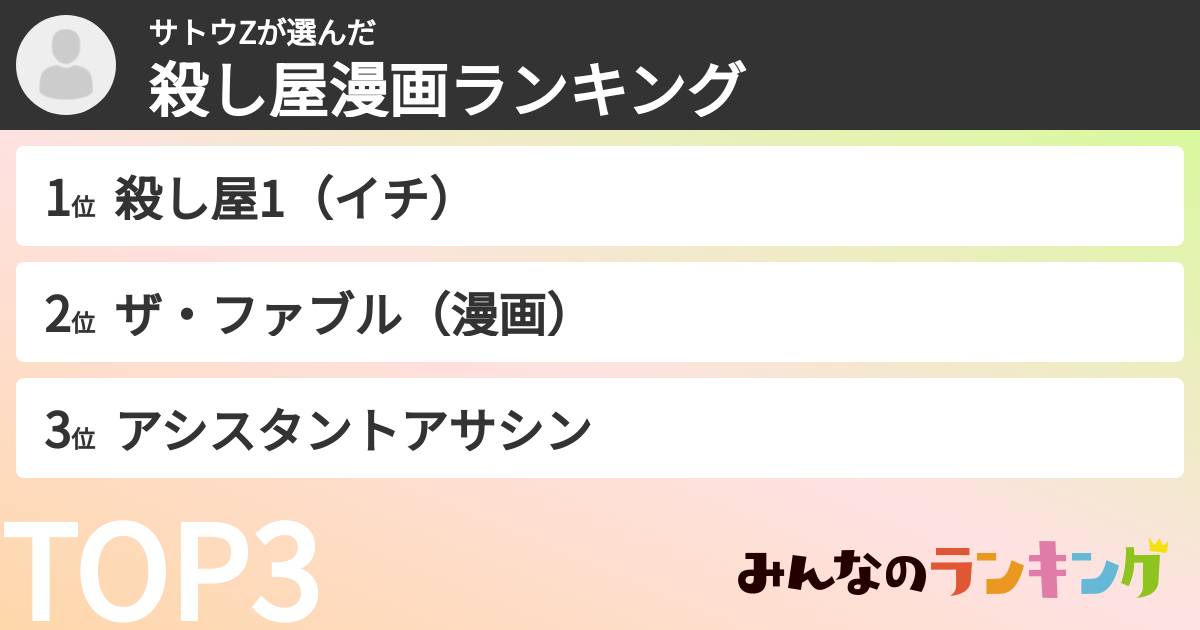 サトウZさんの「殺し屋漫画ランキング」