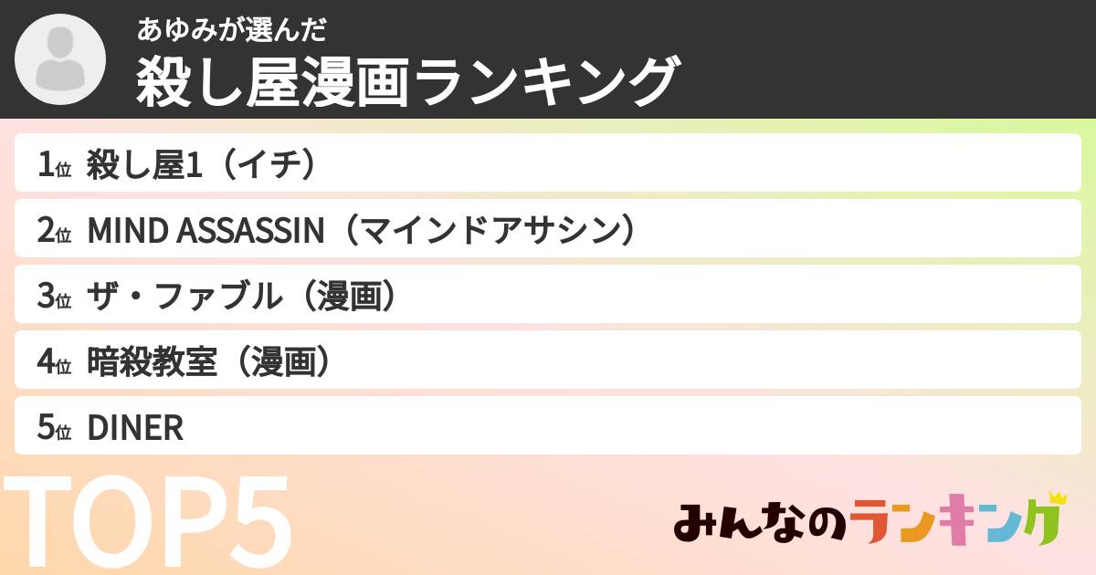 あゆみさんの「殺し屋漫画ランキング」