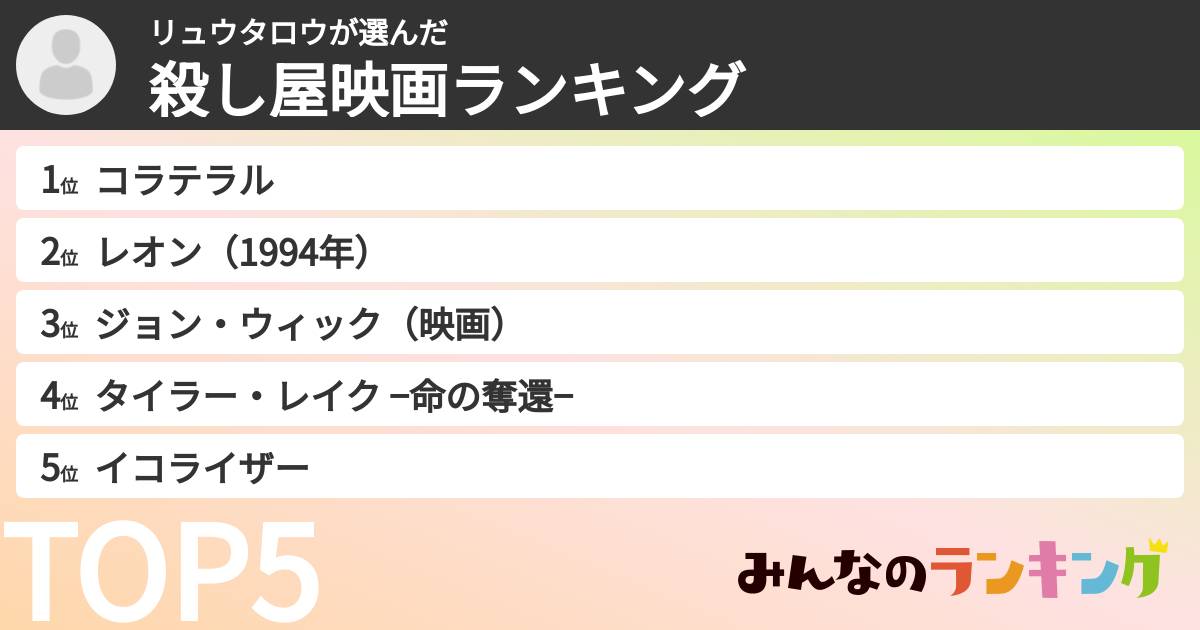 リュウタロウさんの「殺し屋映画ランキング」