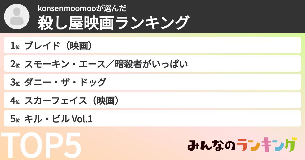 konsenmoomooさんの「殺し屋映画ランキング」
