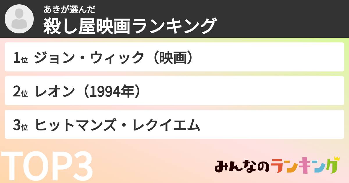 あきさんの「殺し屋映画ランキング」