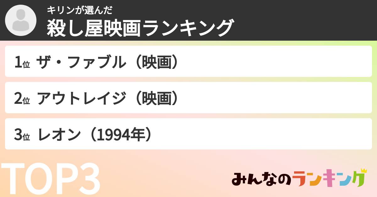 キリンさんの「殺し屋映画ランキング」