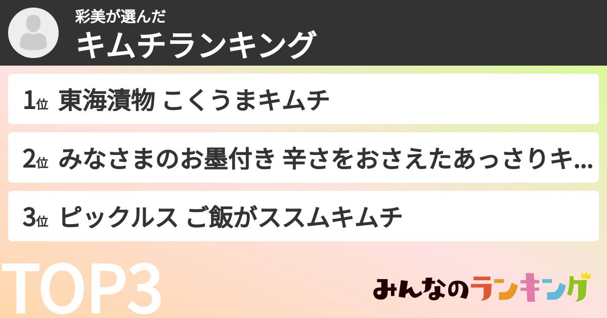 彩美さんの「キムチランキング」