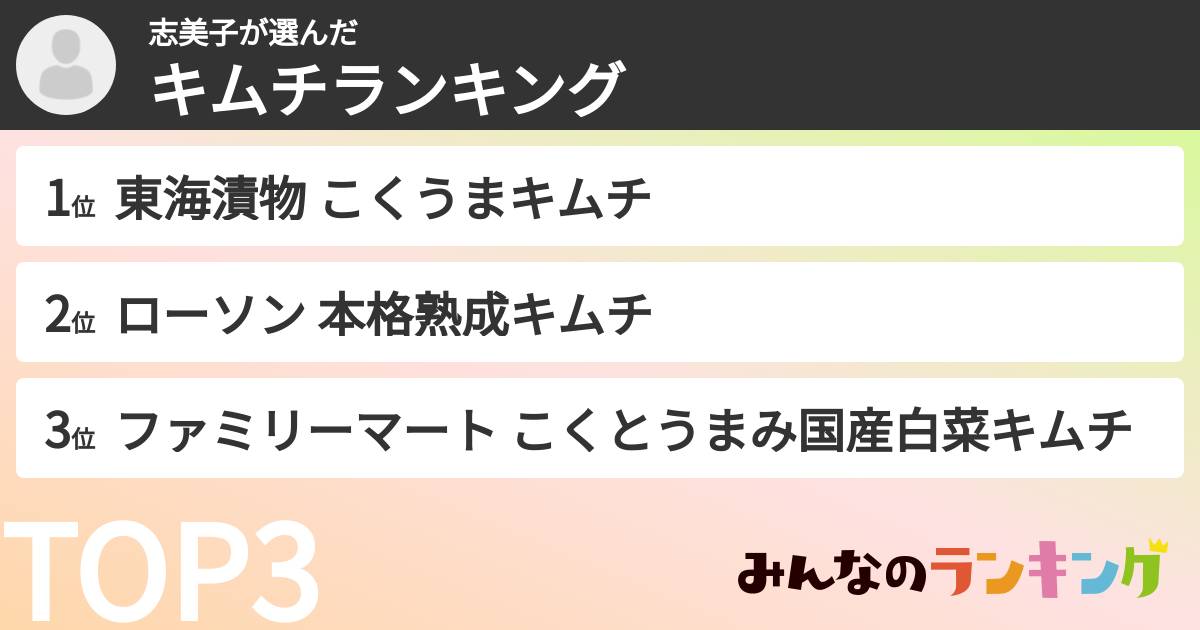 志美子さんの「キムチランキング」