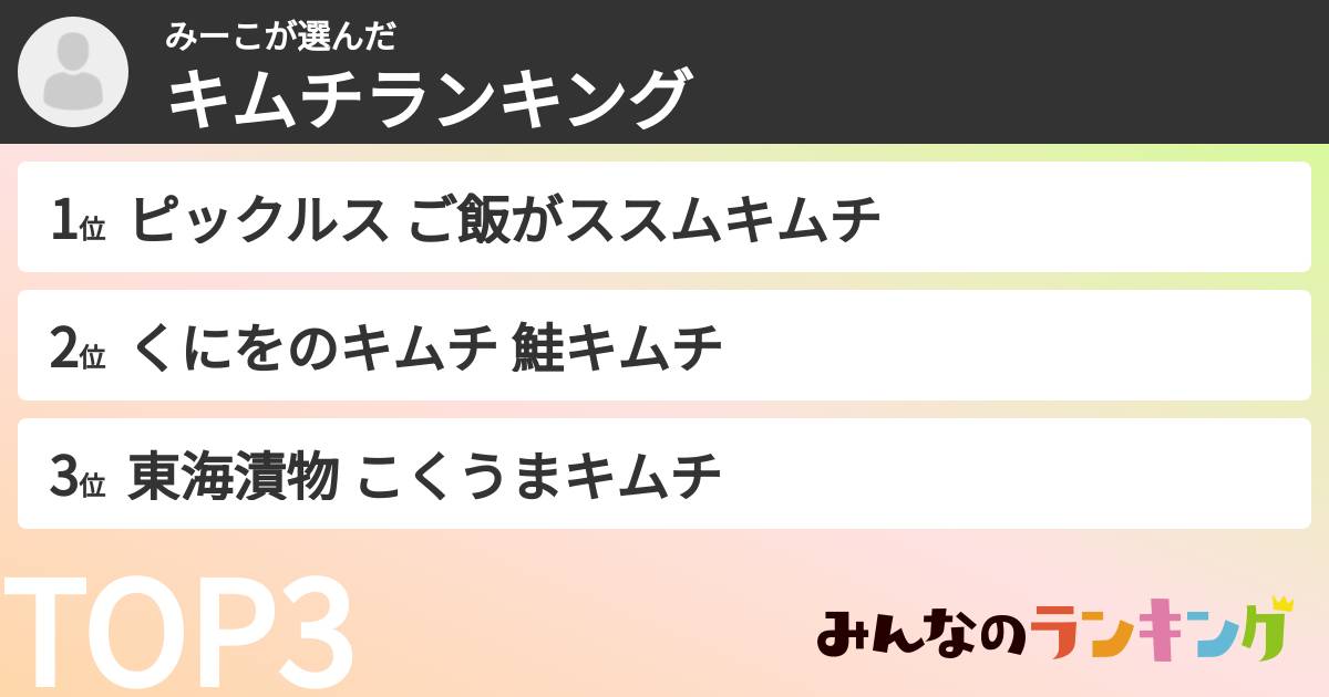 みーこさんの「キムチランキング」