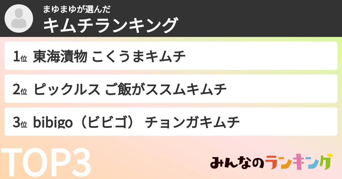 まゆまゆさんの「キムチランキング」