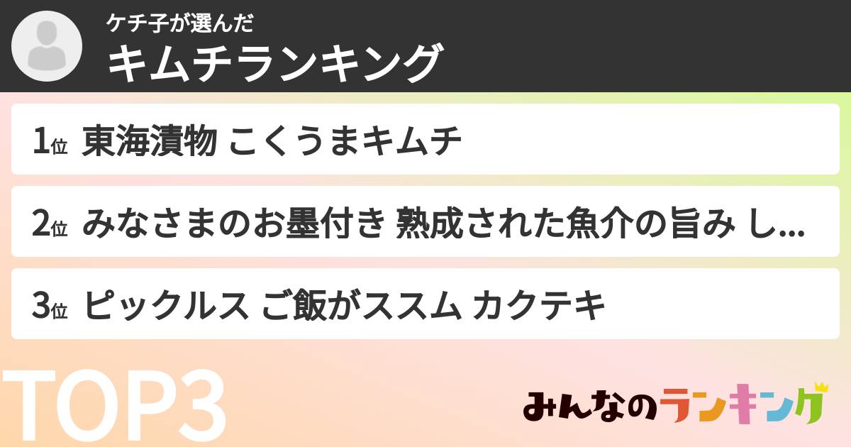 ケチ子さんの「キムチランキング」