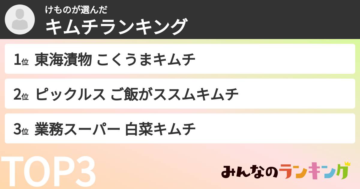 けものさんの「キムチランキング」