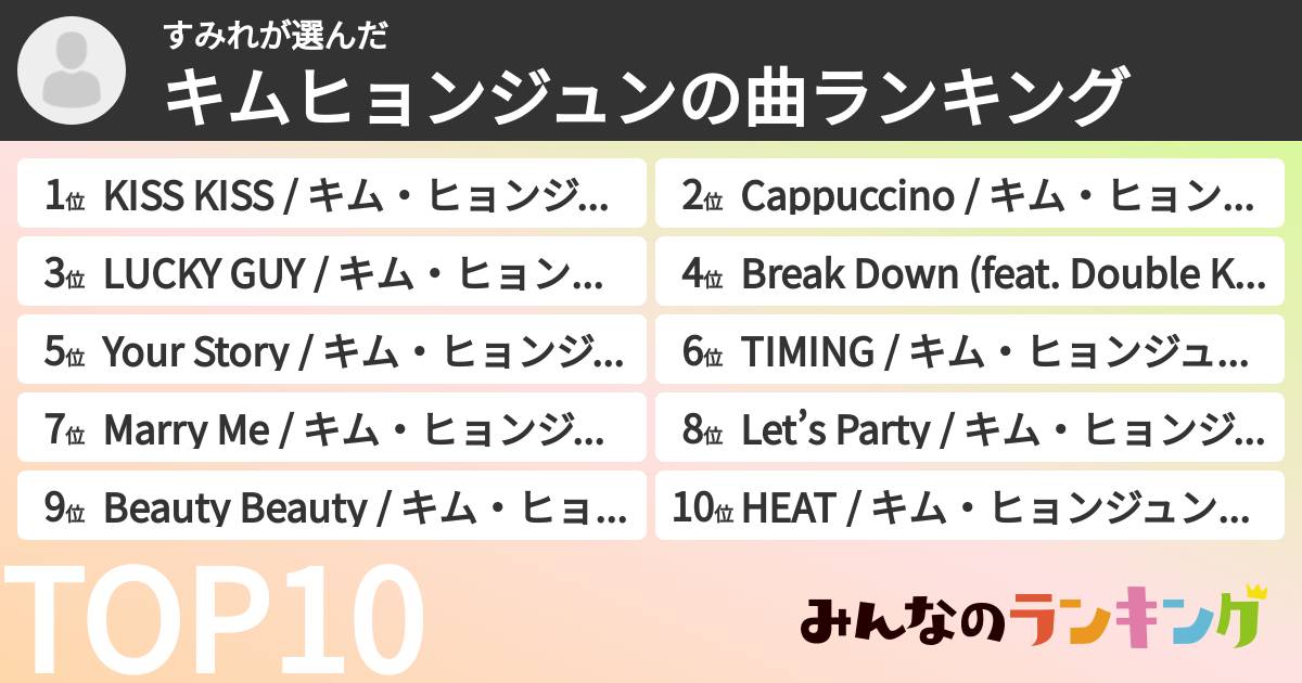 すみれさんの「キムヒョンジュンの曲ランキング」