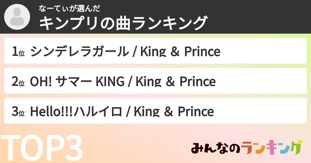 なーてぃさんの「キンプリの曲ランキング」