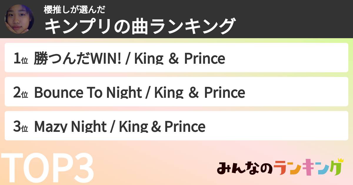 櫻推しさんの「キンプリの曲ランキング」