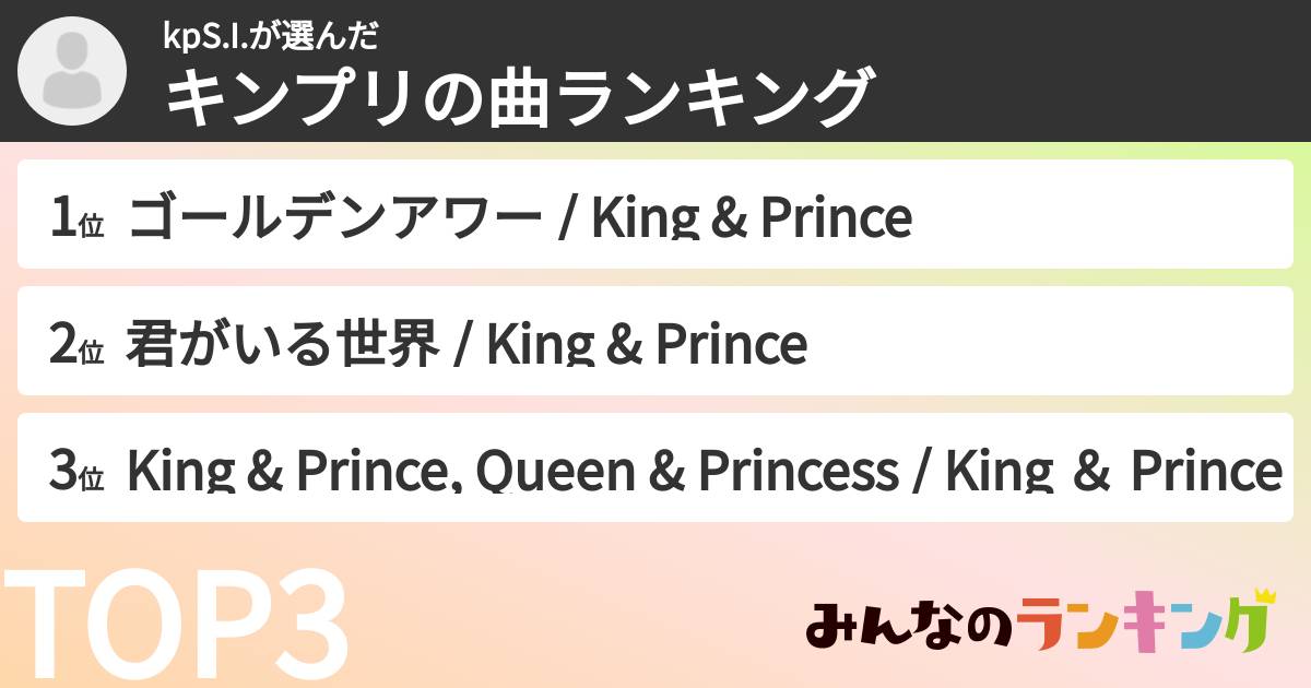 kpS.I.さんの「キンプリの曲ランキング」
