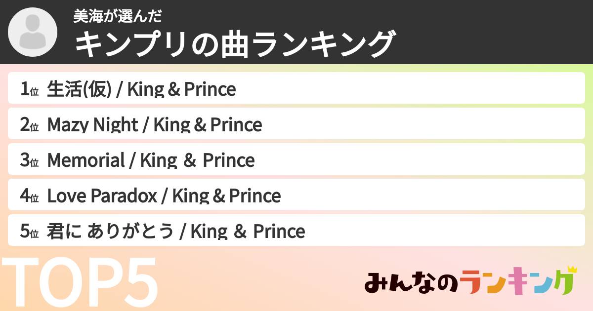 美海さんの「キンプリの曲ランキング」
