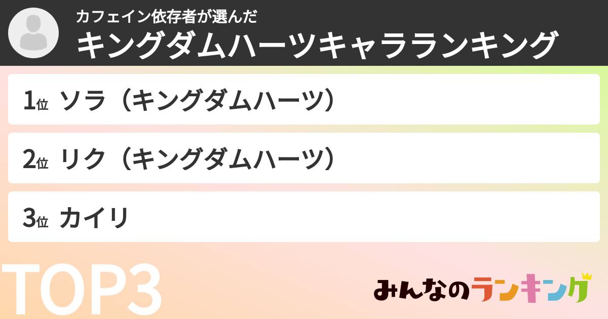 カフェイン依存者さんの「キングダムハーツキャラランキング」