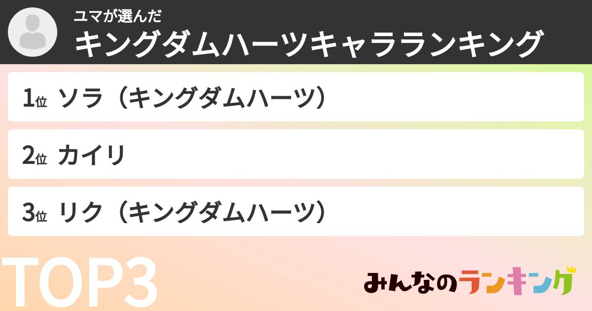 ユマさんの「キングダムハーツキャラランキング」