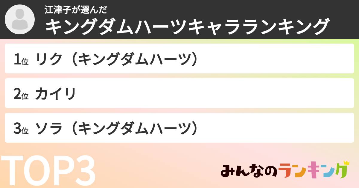江津子さんの「キングダムハーツキャラランキング」