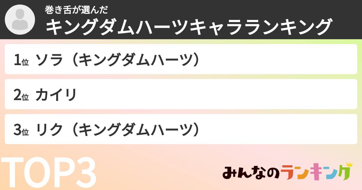 巻き舌さんの「キングダムハーツキャラランキング」