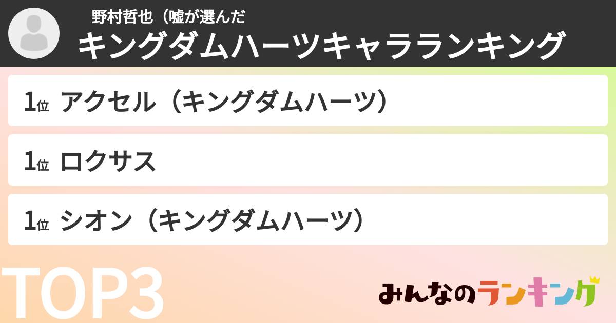 　野村哲也（嘘さんの「キングダムハーツキャラランキング」