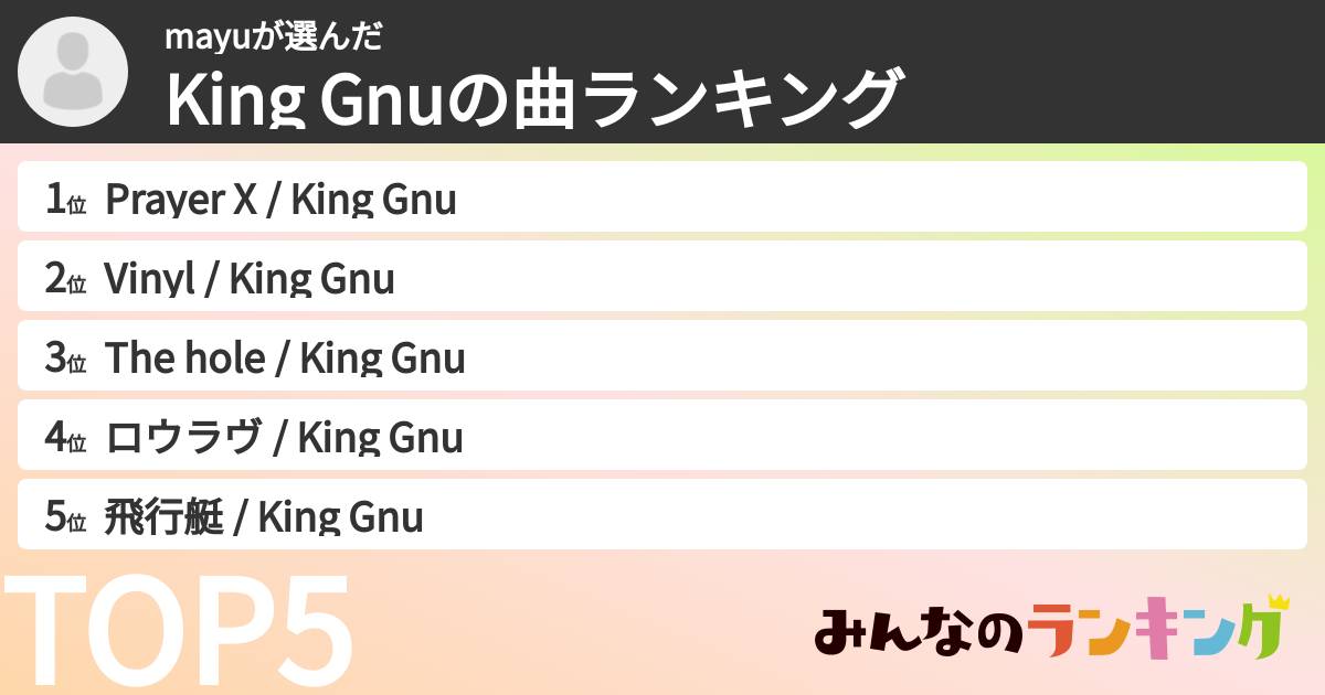 mayuさんの「King Gnuの曲ランキング」