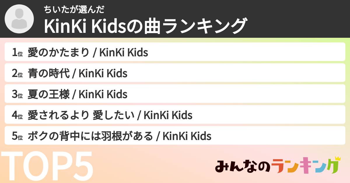 ちいたさんの「KinKi Kidsの曲ランキング」