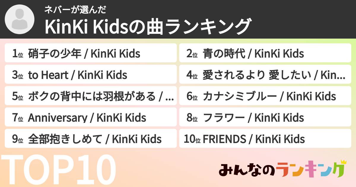 ネバーさんの「KinKi Kidsの曲ランキング」