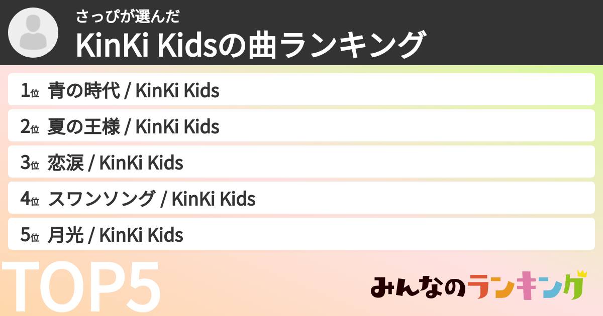 さっぴさんの「KinKi Kidsの曲ランキング」